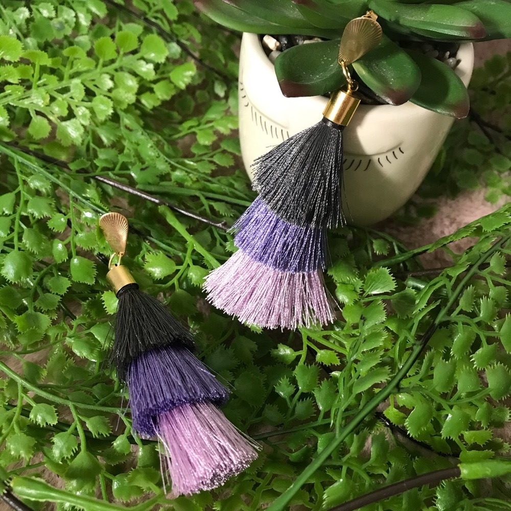HANDMADE Light Purple,Purple Long Tassel Earrings